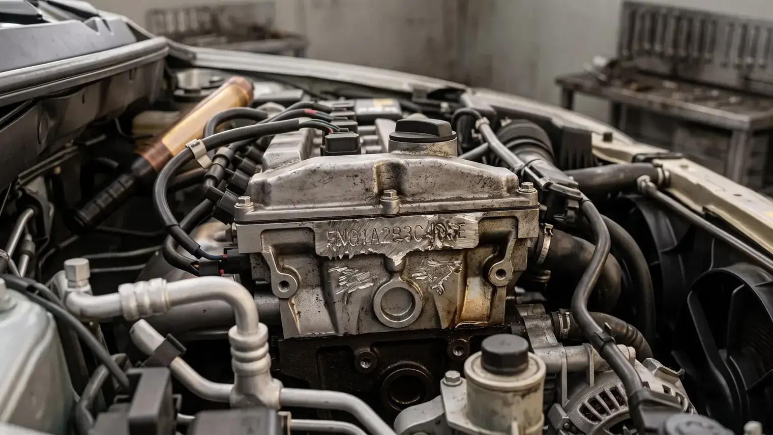 Compartimento do motor com numeração gravada no bloco, visível com o capô aberto